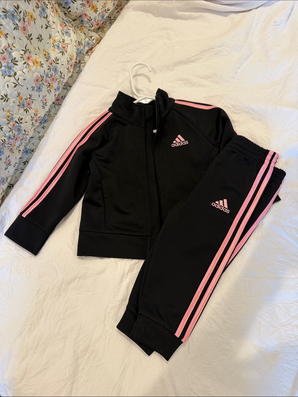 adidas Black and Pink Girls' Track Jacket & Joggers Set